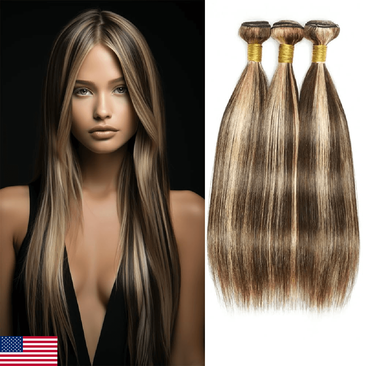 Ombre Highlight Brown Bundles P4/613 Human Hair Bundles Highlight Blonde Straigh - Image 1