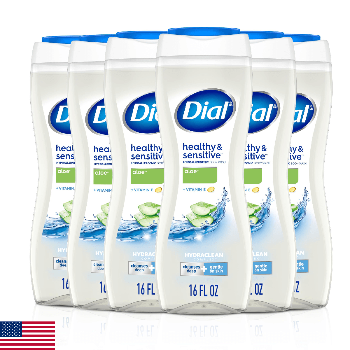 Dial Clean + Gentle Body Wash, Aloe Scent, 16 Fl Oz (Pack of 6) - Image 1