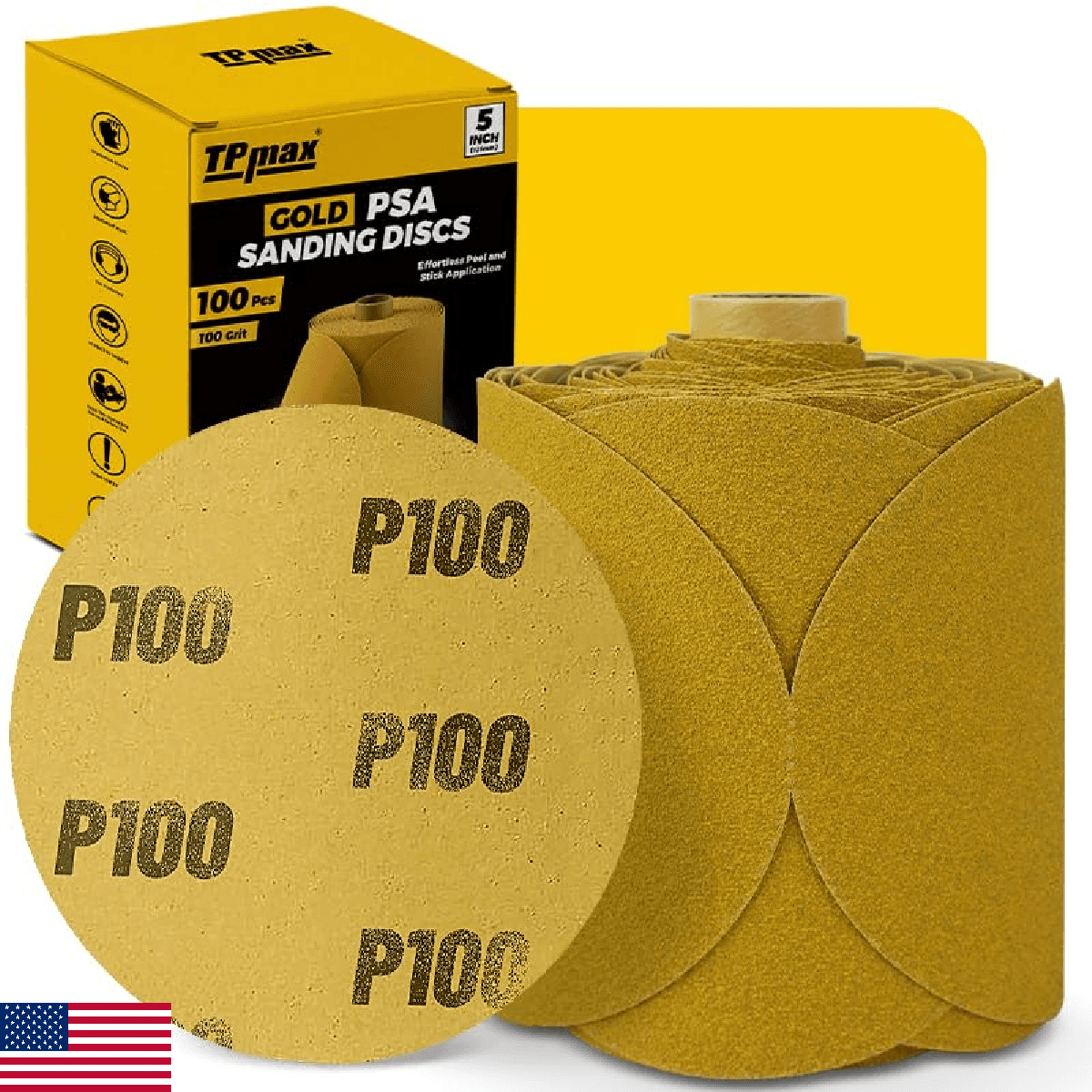 100PCS 5 Inch PSA Sanding Discs 100 Grit | Self-Adhesive Sandpaper Roll for DA S - Image 1