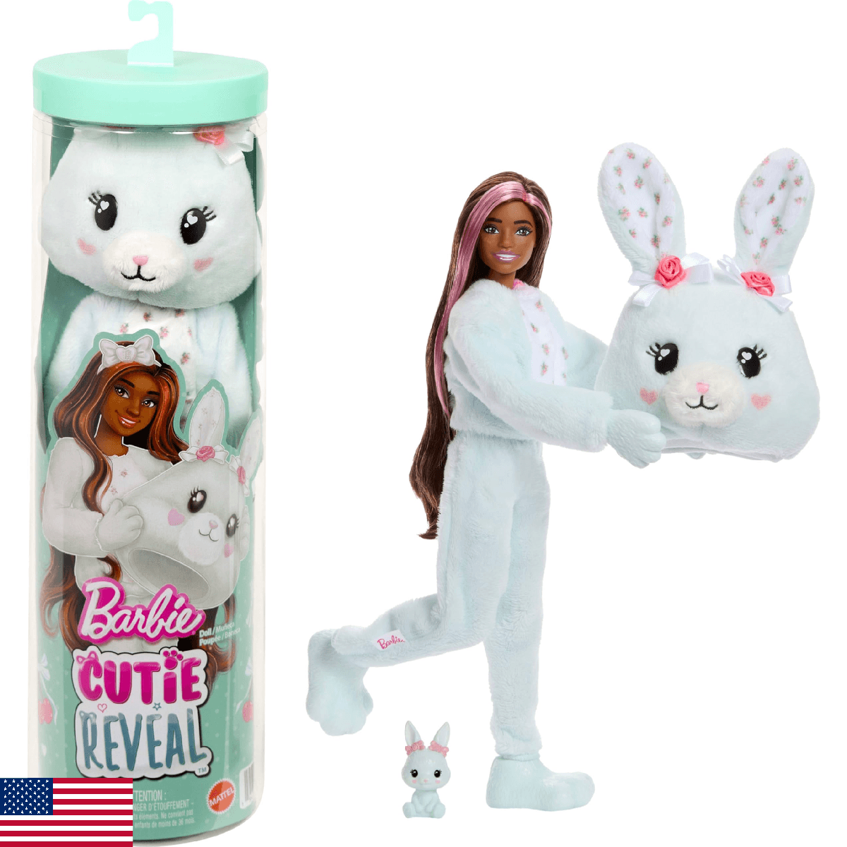 Barbie Cutie Reveal Doll & Accessories, Cuddly Series Bunny with 10 Surprises In - Image 1