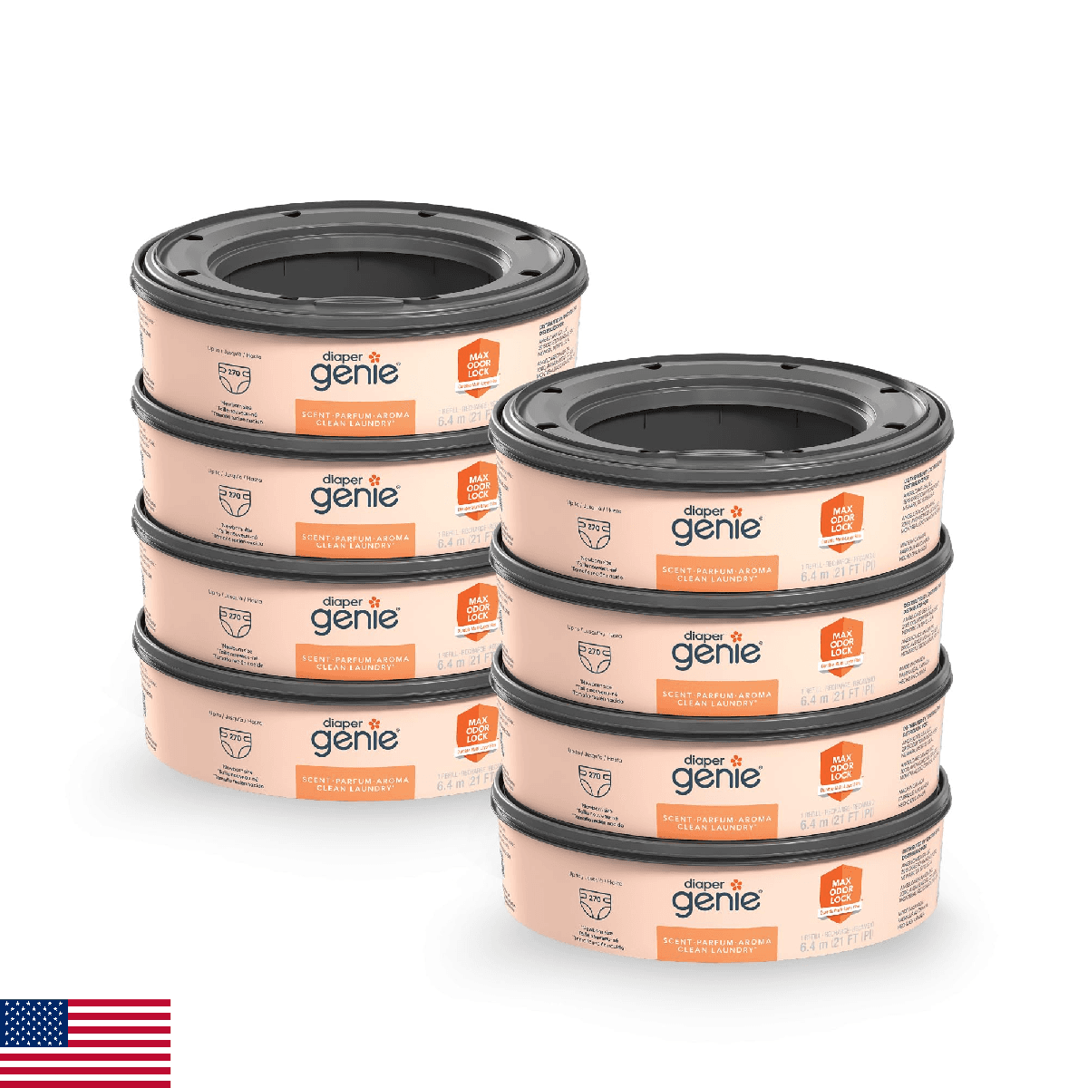 Diaper Genie Bags Refills 270 (Pack of 8) Clean Laundry Scent | Diaper Pail Refi - Image 1