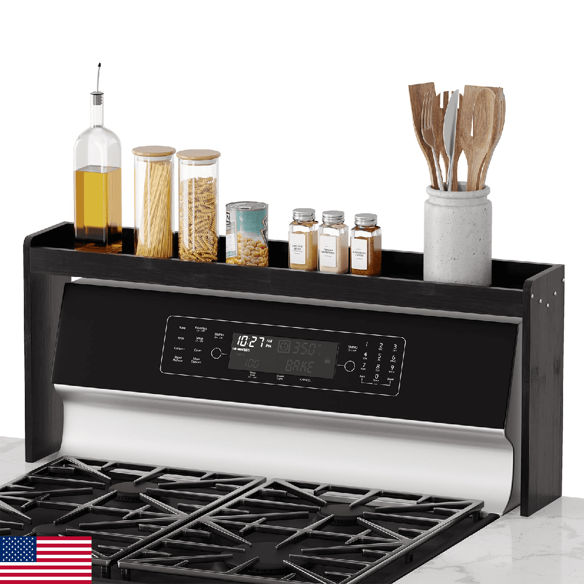 SpaceAid Bamboo Over the Stove Spice Holder Shelf, 31.5" Kitchen Organizer Stove - Image 1