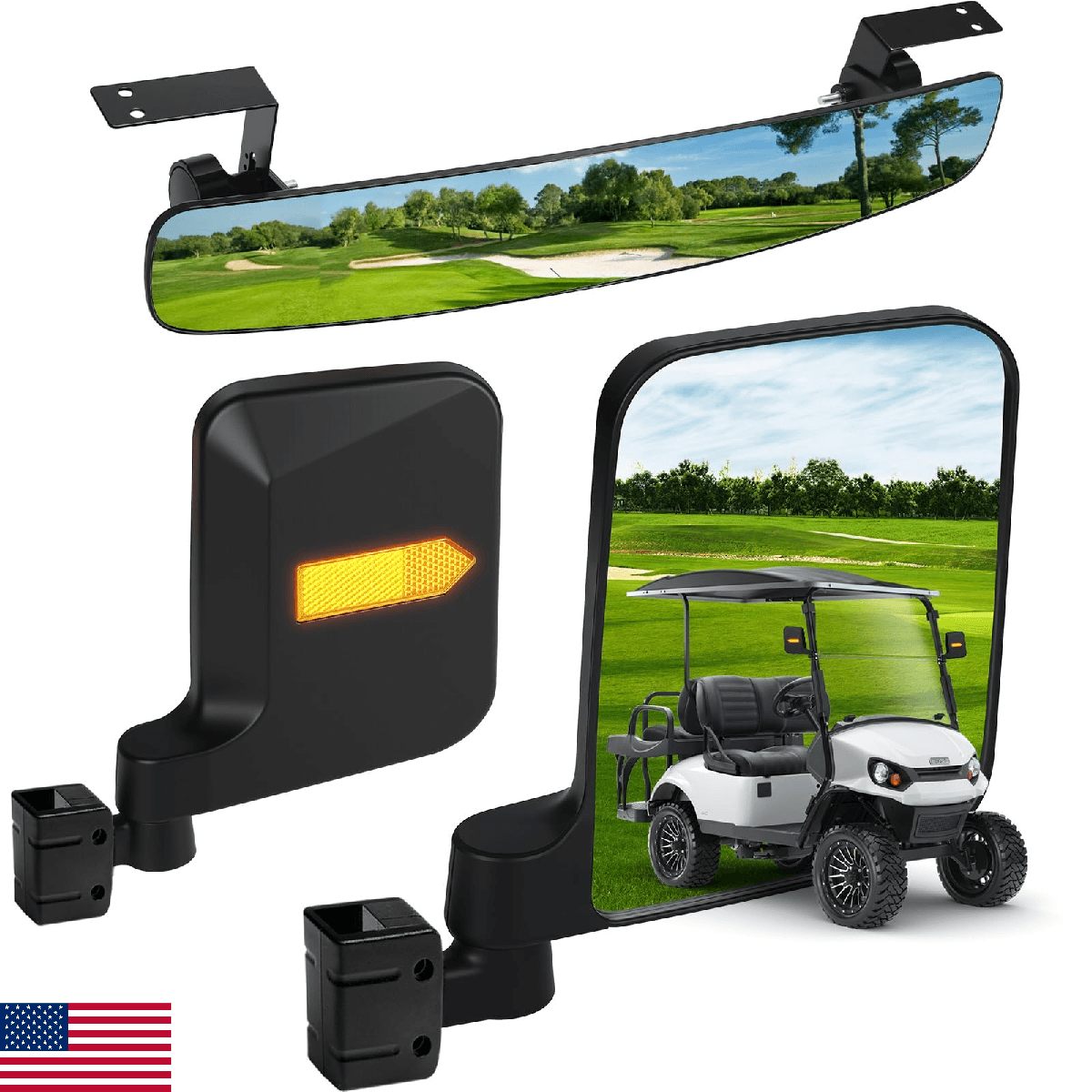 Cartalia Golf Cart Mirrors Kit for EZGO Club Car Yamaha, No-Drilling Night Safet - Image 1