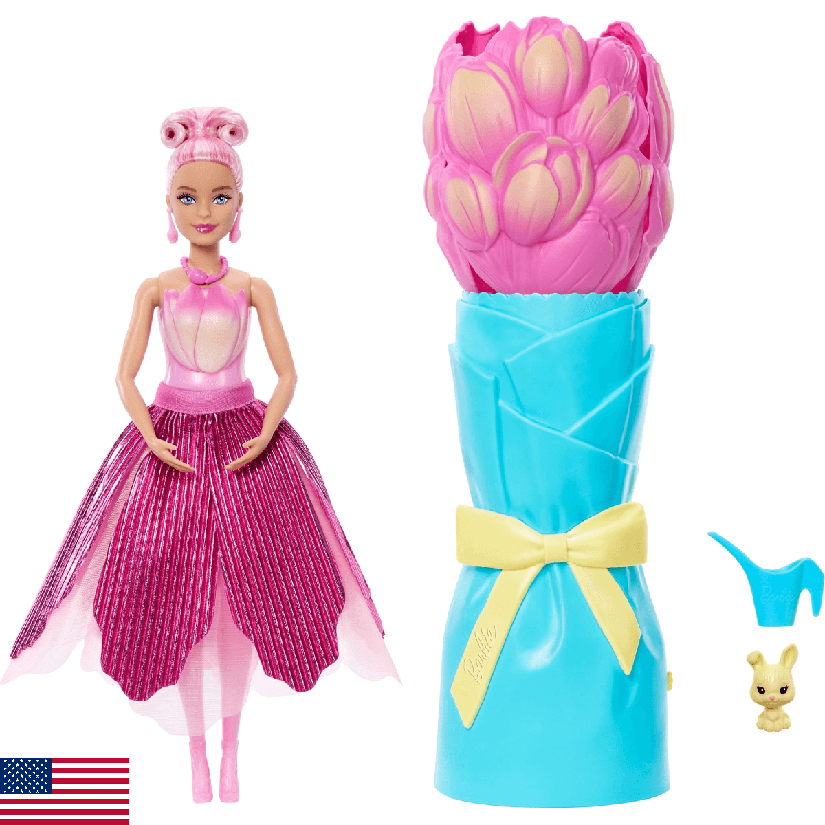 Barbie Petal Pop Scented Doll with Pink Tulip Dress & Accessories, Bouquet Revea - Image 1