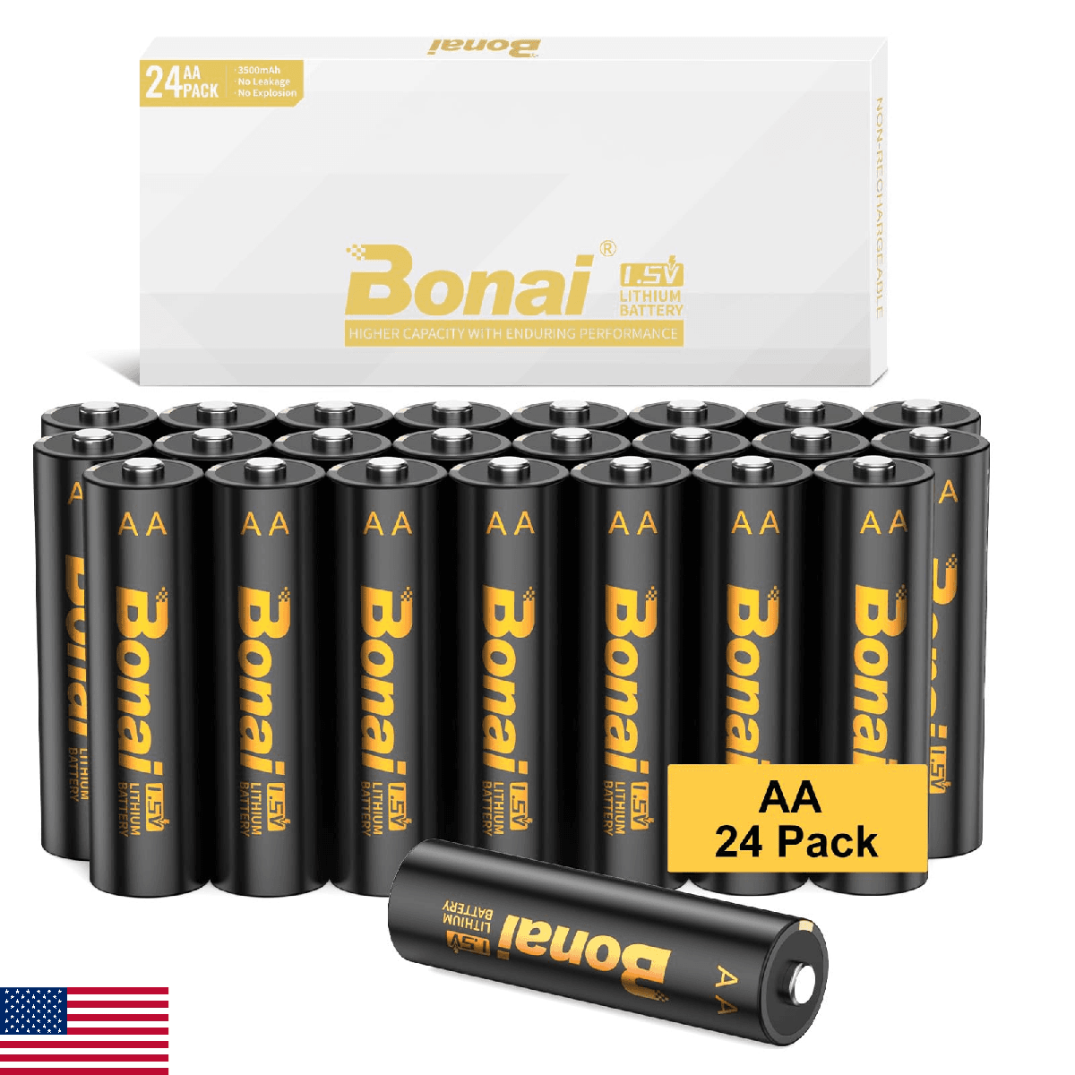 BONAI Lithium Batteries AA 24 Pack | 3500mAh 1.5V Ultra Long-Lasting, 10-Year Sh - Image 1