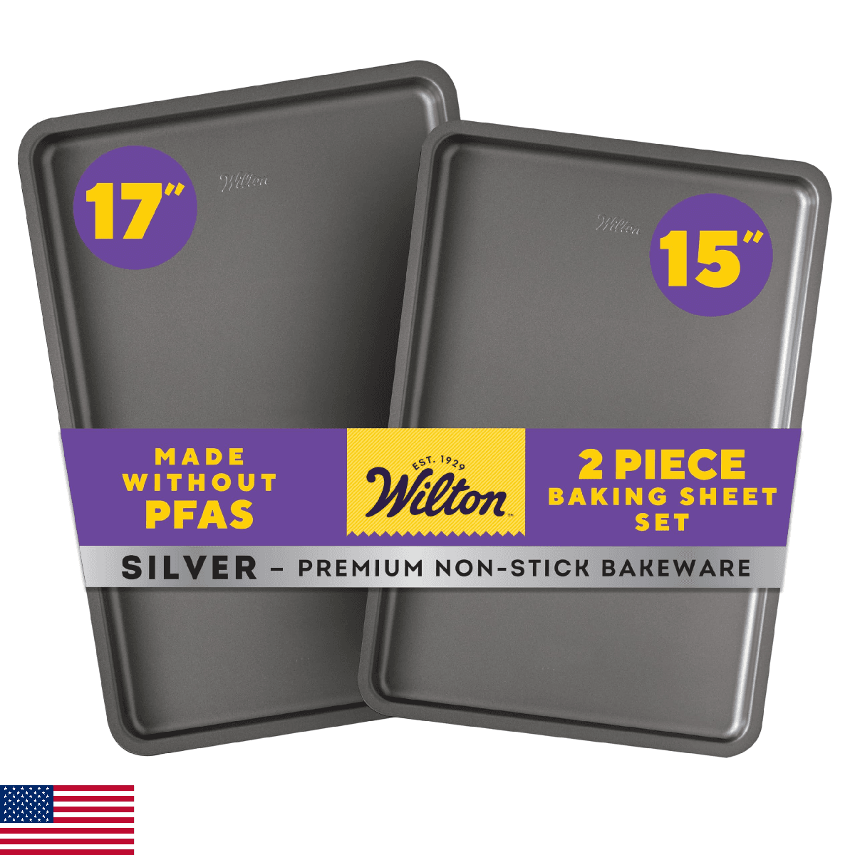 Wilton Silver 2- Piece Non-Stick Baking Sheet Set, Stainless Steel Bakeware for - Image 1