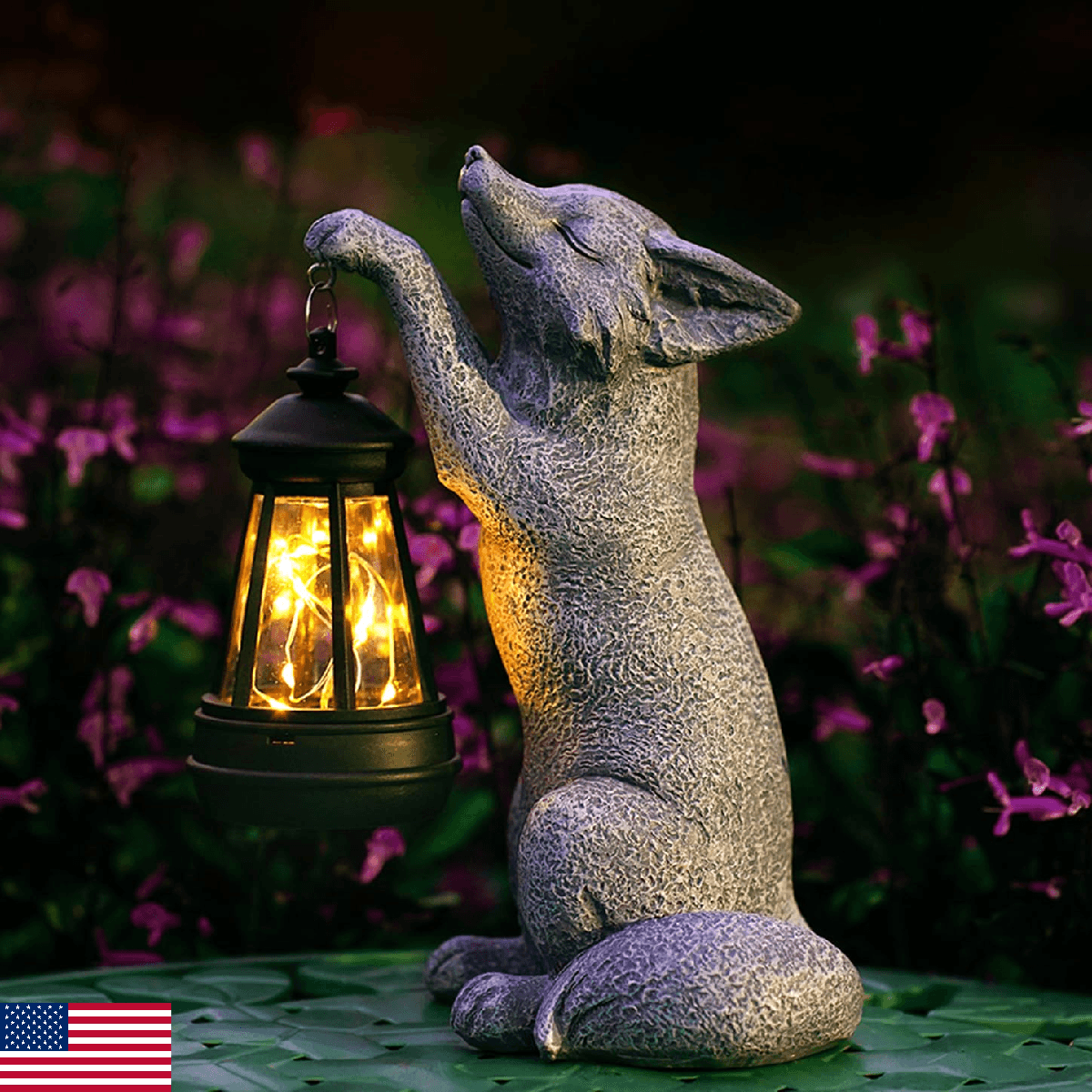 Fox Statue for Garden Decor, Garden Statue with Solar Power Light for Outdoor Pa - Image 1