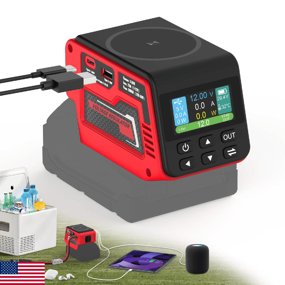 300W Power Voltage Regulator Compatible with Milwaukee 18V Battery, 2V-30V Volta - Image 1