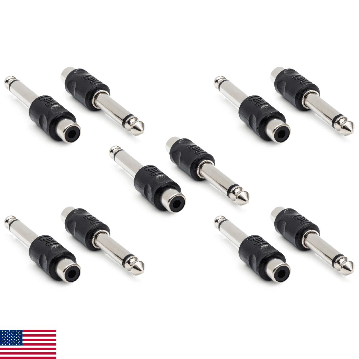 Hosa GPR-101 PAK10 RCA to 1/4" TS Adaptors, Pack of 10 - Image 1