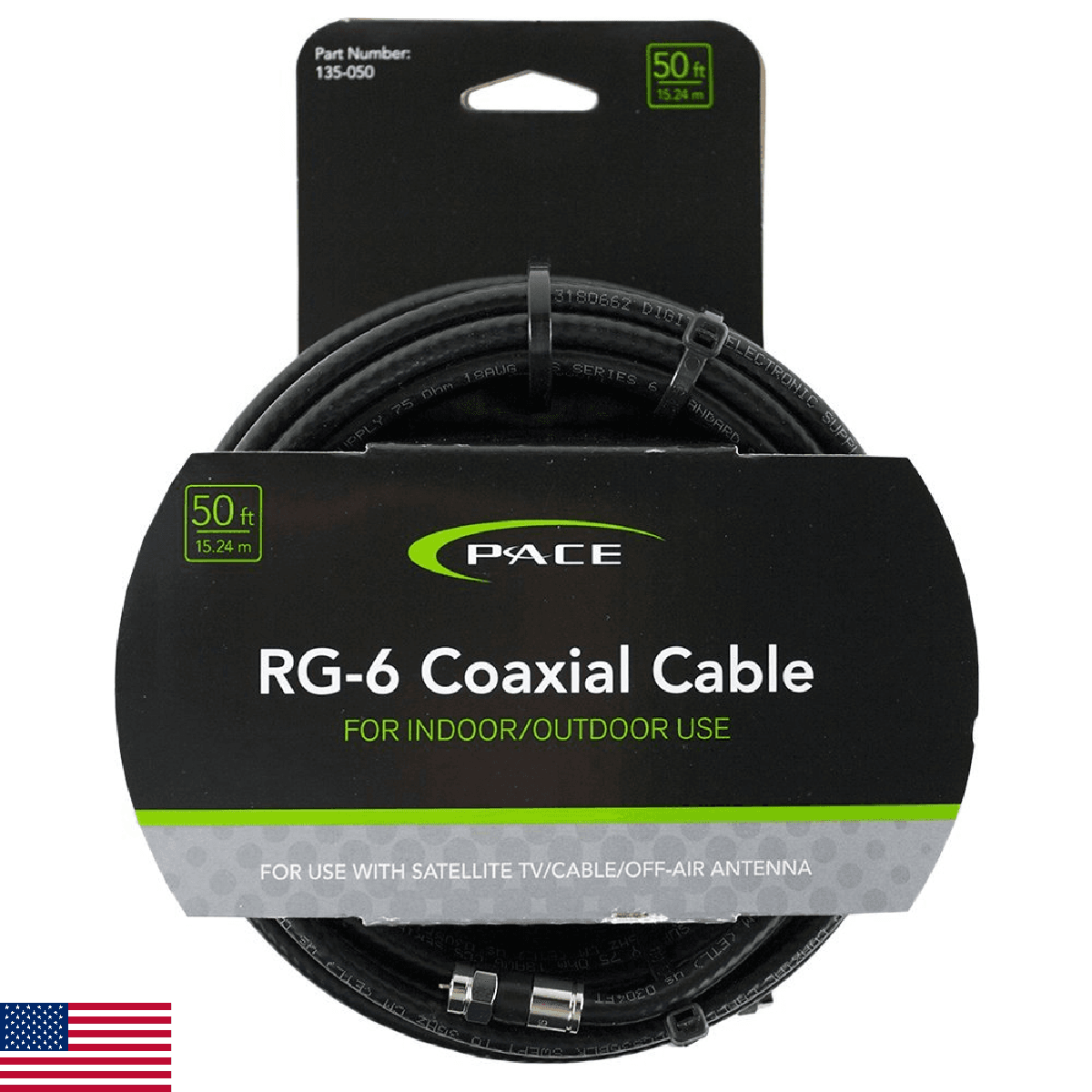Pace International Premium RG-6 Coaxial Cable, 50 Feet - Image 1