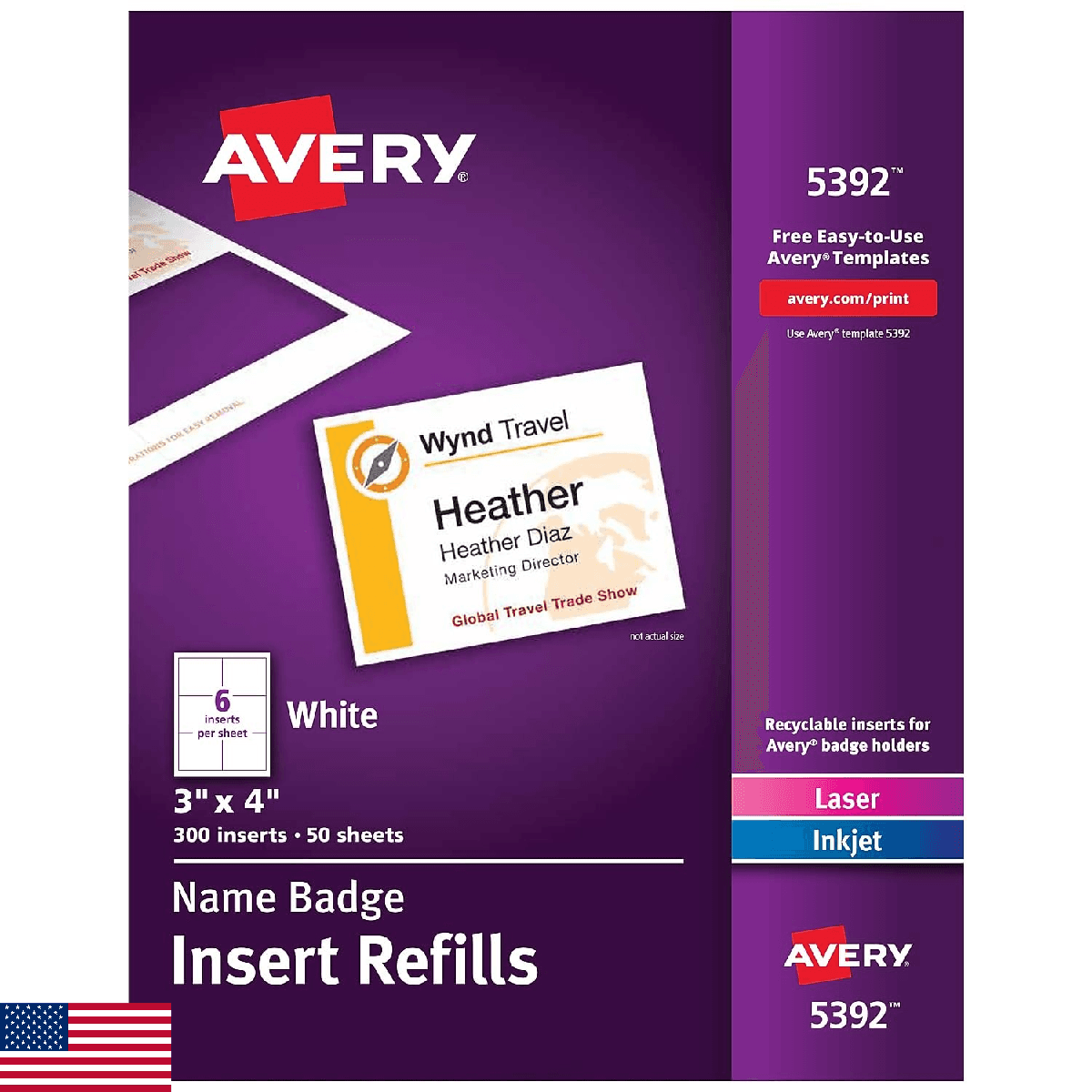 Name Badge Insert Refills, Horizontal/Vertical, 3 x 4, White, 300/Box - Image 1