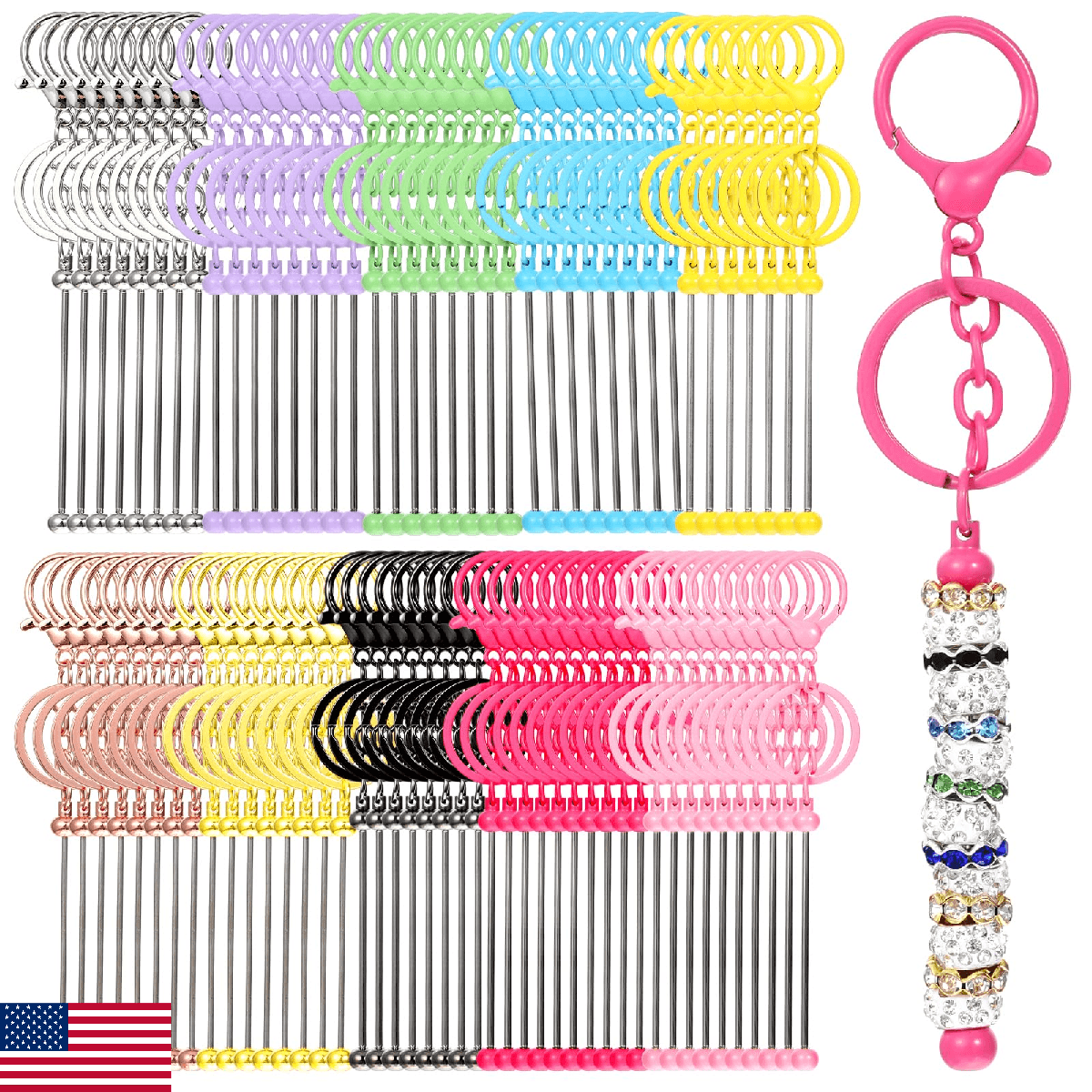 WLLHYF Beadable Keychain Bar, Bead Keychain Colorful Metal DIY Multicolor Keycha - Image 1