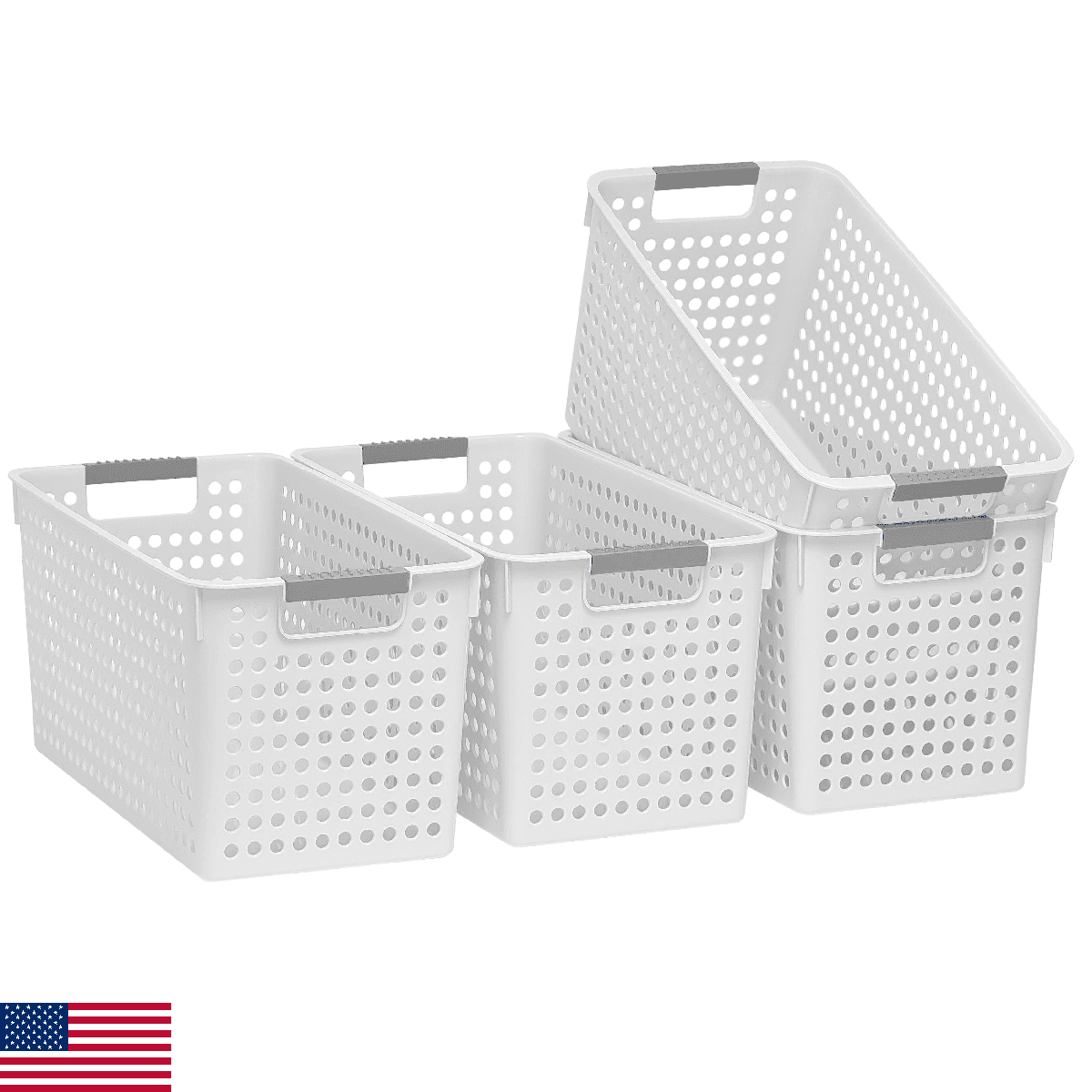 Soddeph Slim Plastic Storage Basket with Handles, Narrow Organizer box for Shelv - Image 1
