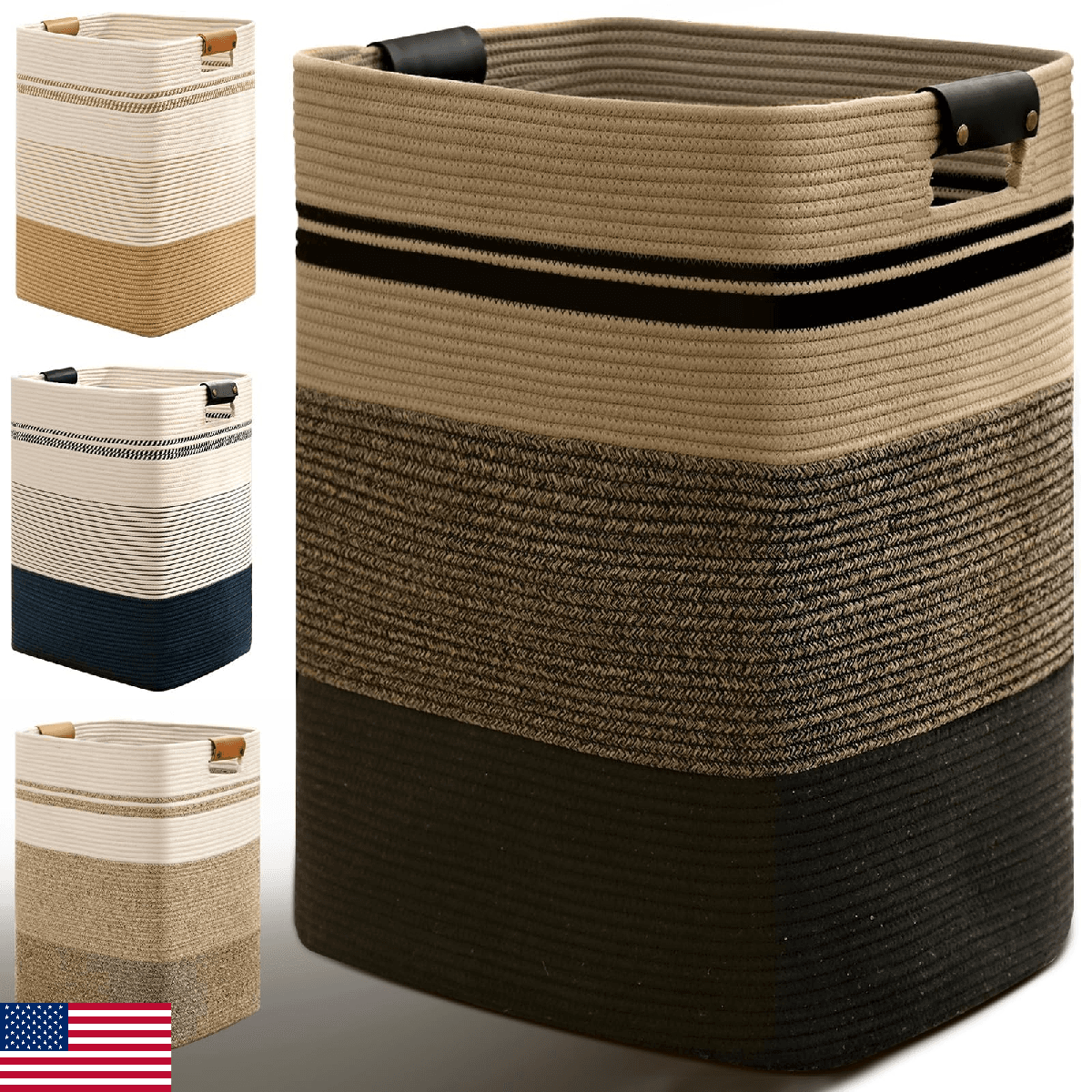 Degeyoyo Laundry Hamper, 95L Tall Laundry Basket with Leather Handles, Rectangle - Image 1