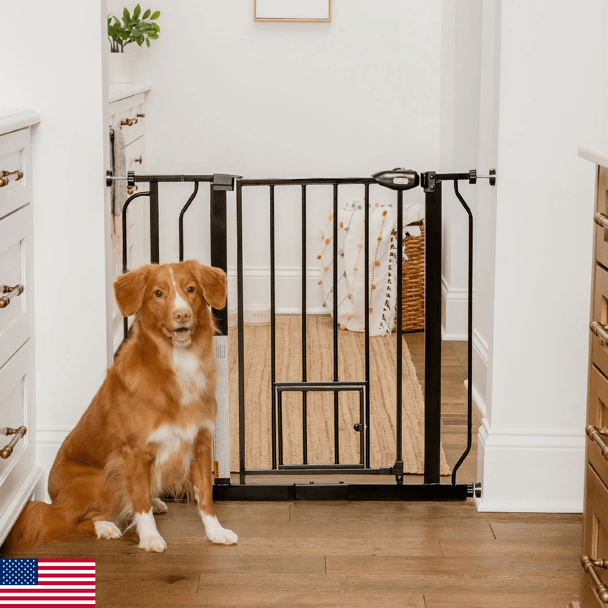 Carlson 29.5–36.5” Extra Wide Dog Gate with Small Pet Door, Walk-Through Pressur - Image 1