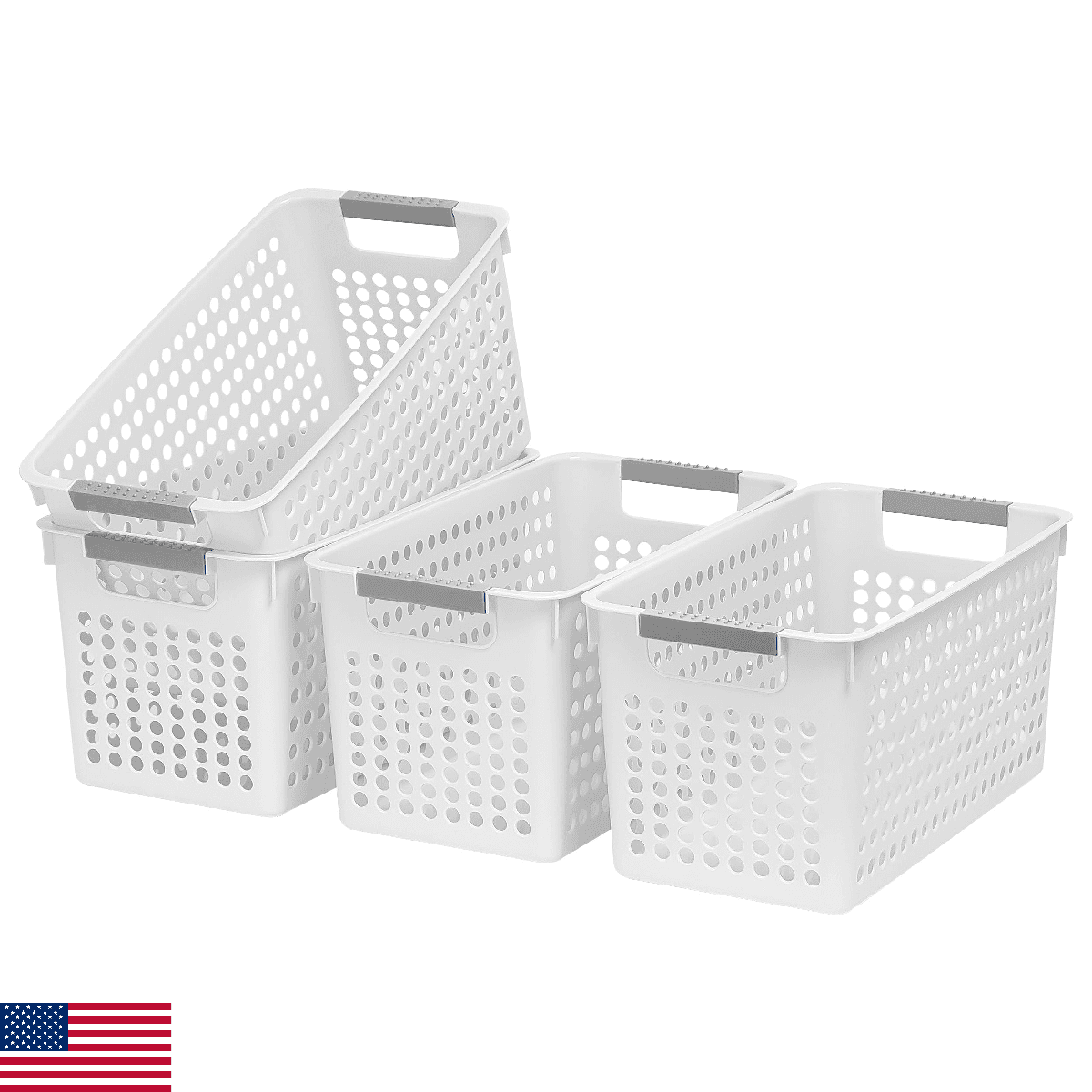 Soddeph Slim Plastic Storage Basket with Handles, Narrow Organizer box for Shelv - Image 1