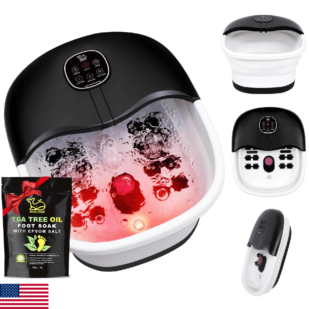 Collapsible Foot Spa Bath Massager with Heat Bubbles and Vibration Massage and J - Image 1