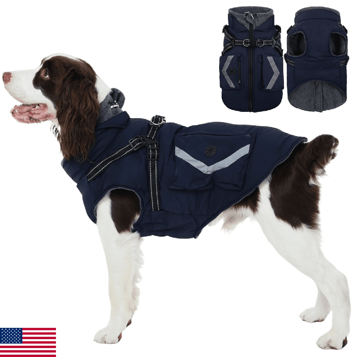 FUAMEY Dog Coat Zipper on Back, Fleece Lined Dogs Jacket for Winter with Harness - Image 1