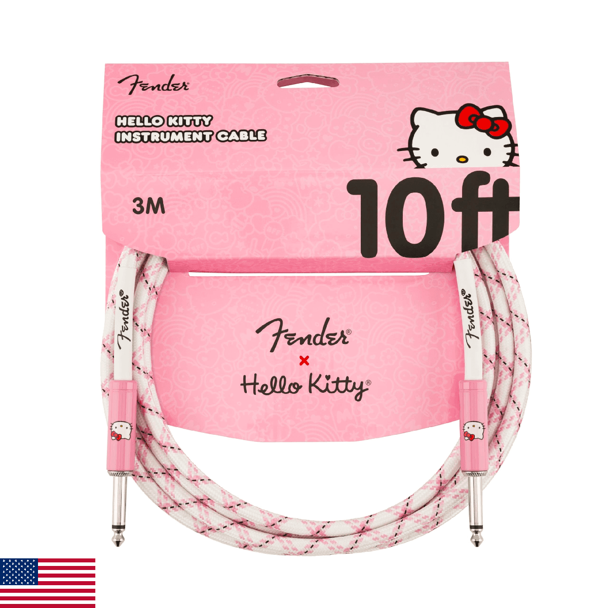 Fender x Hello Kitty White/Pink Woven Cable, 10' - Image 1