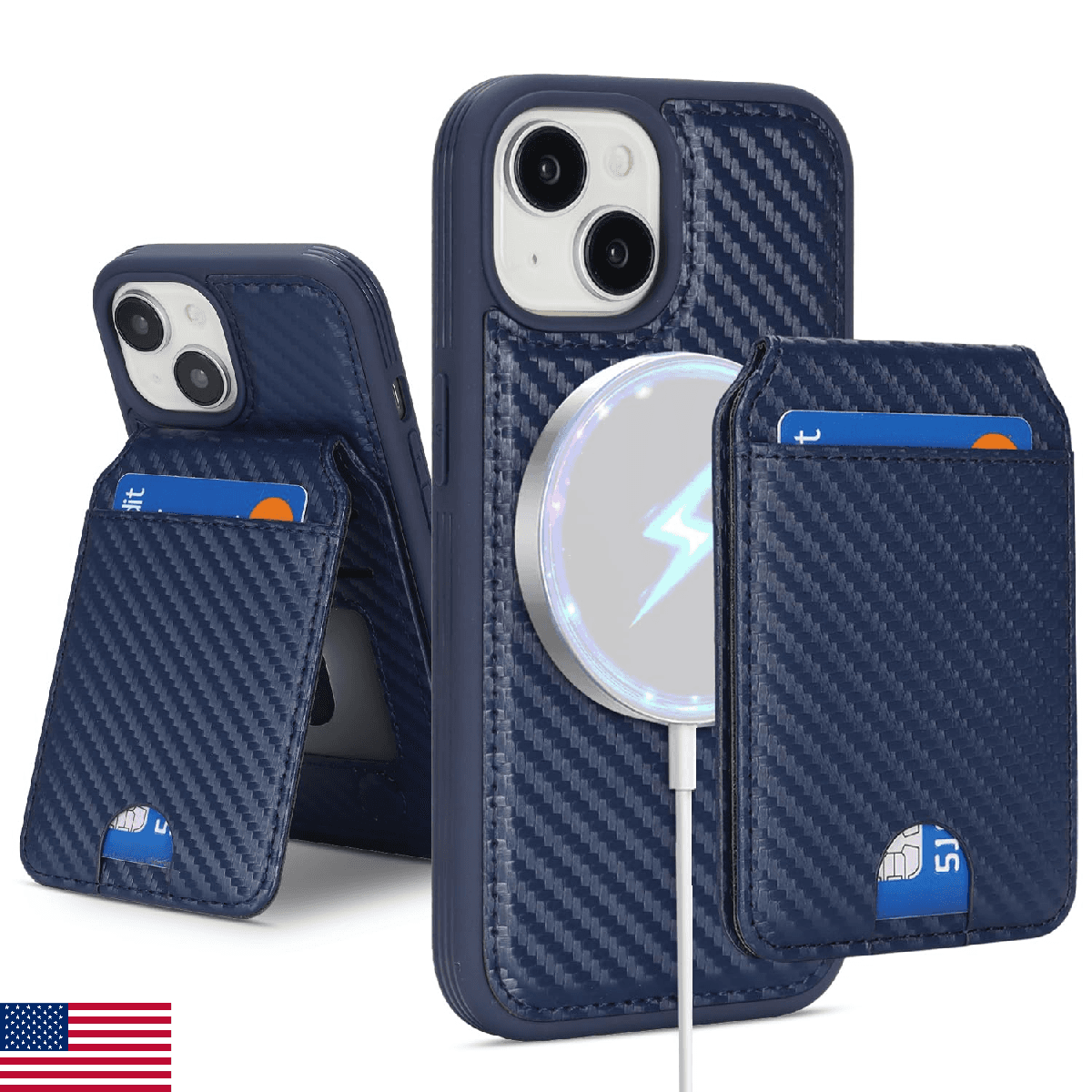 Havaya Compatible MagSafe Wallet Case for iPhone 14 13 6.1 Textured Carbon Fiber - Image 1