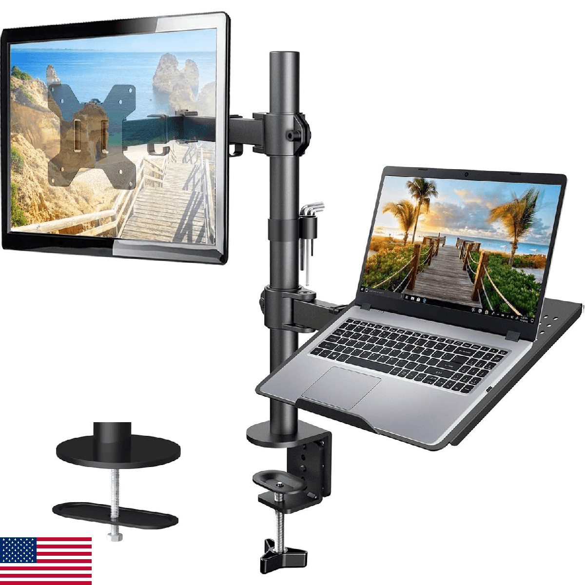 HUANUO Adjustable Monitor Stand Single Arm Desk Mount 32 inch Screen 17 inch Lap - Image 1