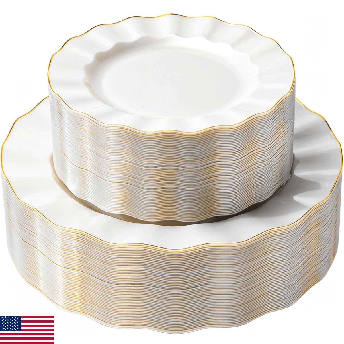 QualQuot 120PCS Pearl White Plastic Plates, Heavy Duty Disposable Party Plates w - Image 1
