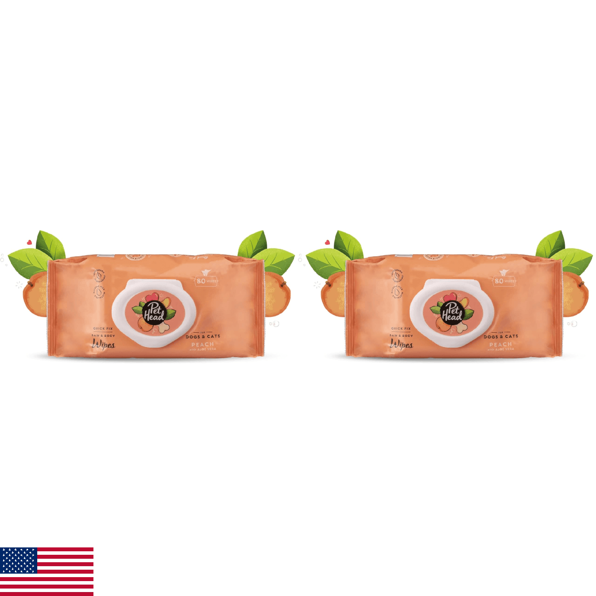 Pet Head Quick Fix Paw and Body Wipes for Cats and Dogs | Peach Scent with Aloe - Image 1