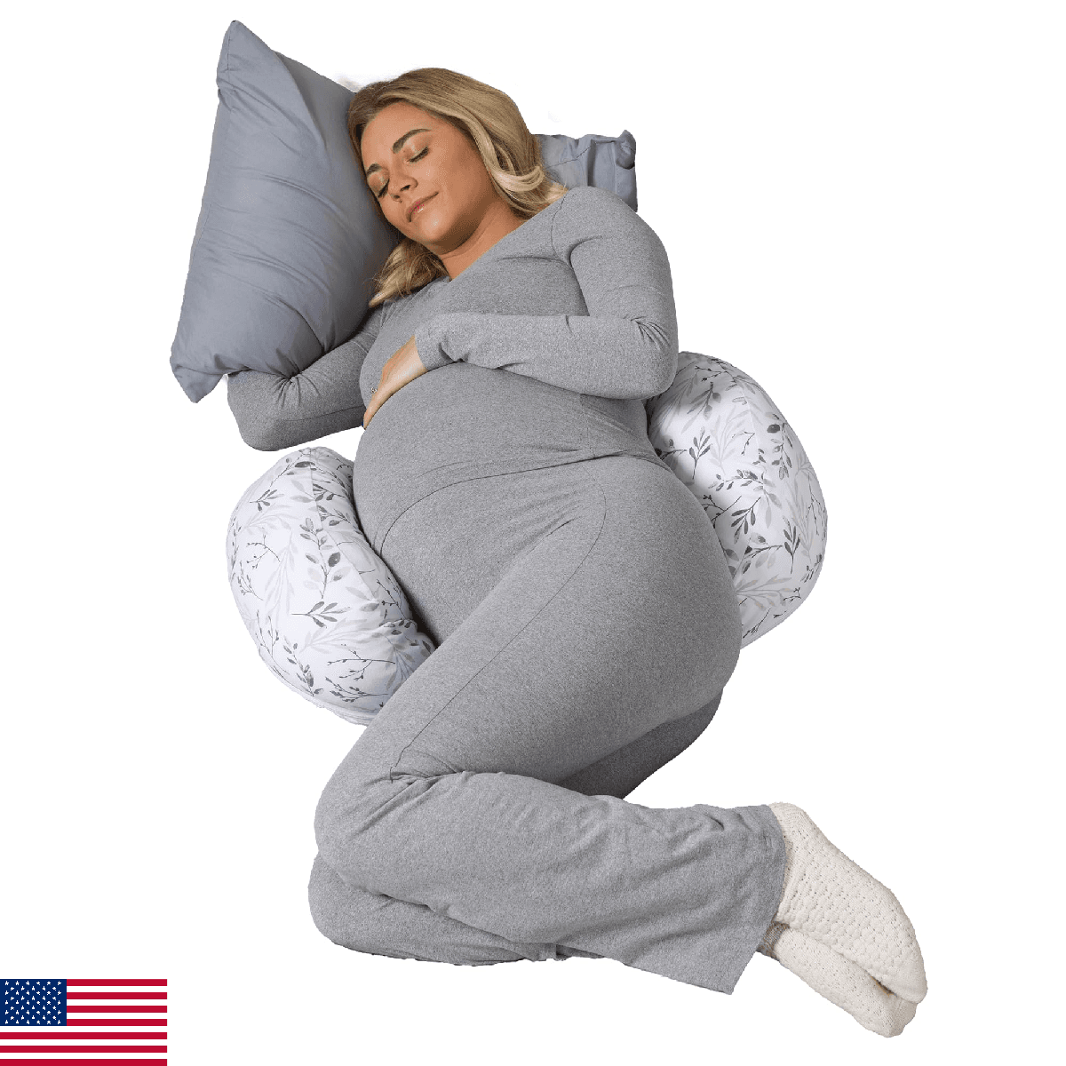 Boppy Side Sleeper Pregnancy Pillow, Gray Falling Leaves, Portable, Supportive P - Image 1