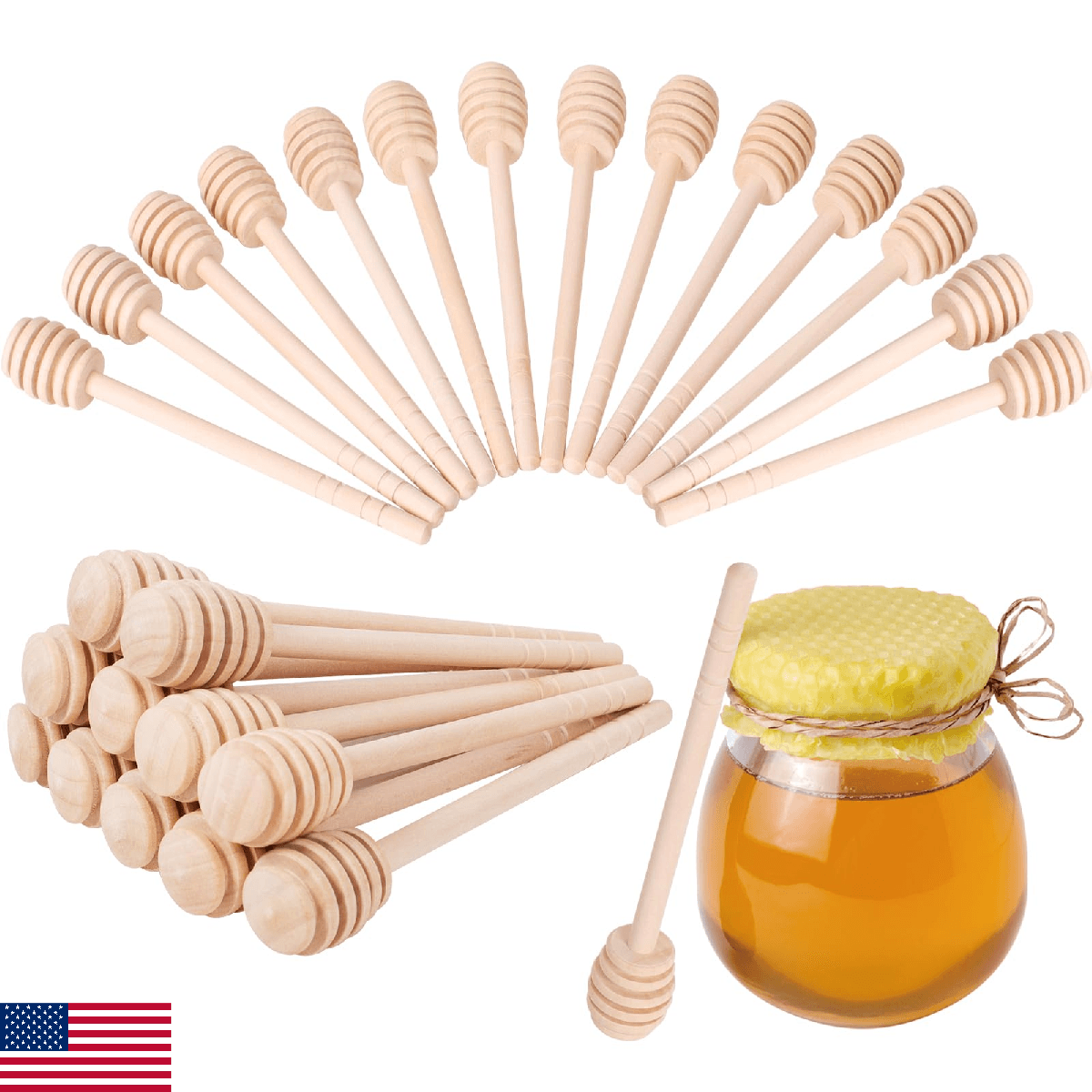 100 PCS Wooden Honey Sticks Dipper 6 Inch, Mini Honeycomb Honey Stirrer Stick Fo - Image 1