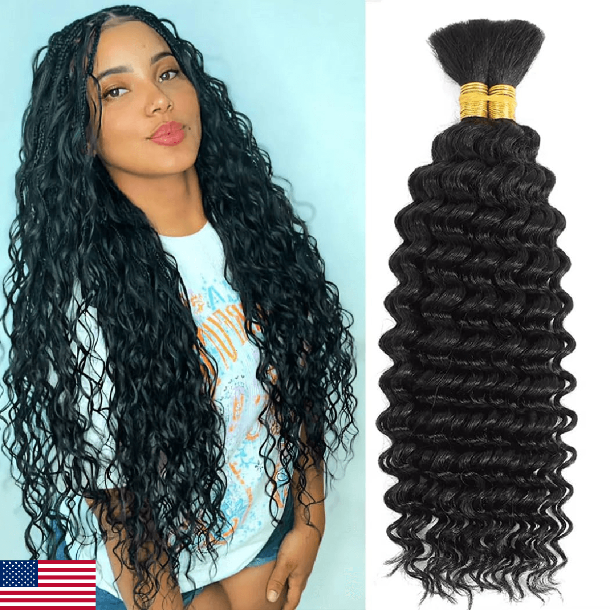 Human Braiding Hair for Boho Braids 18 Inch 120g Deep Wave Bulk Human Hair for B - Image 1