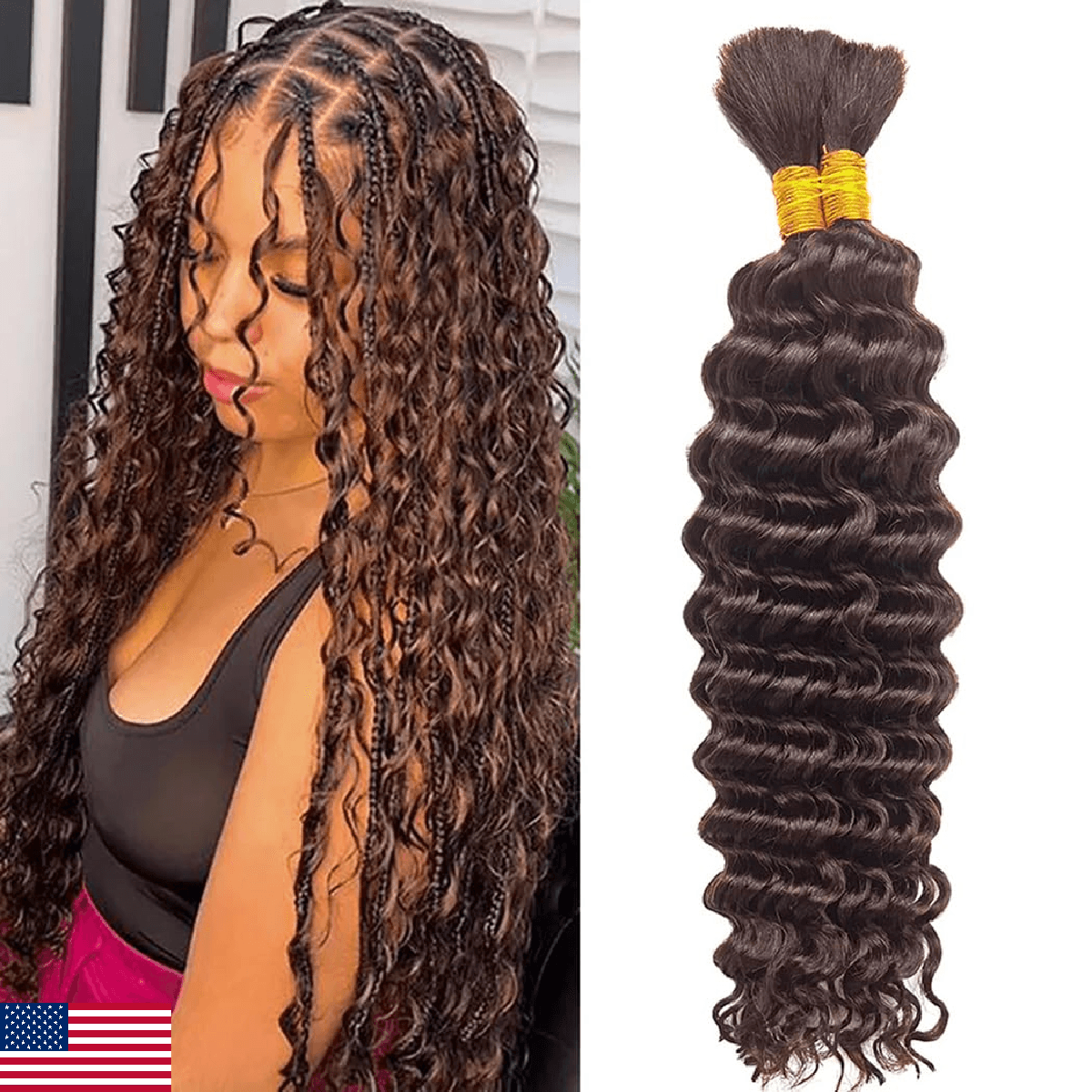 Human Braiding Hair for Boho Braids Deep Wave Bulk Boho Braids Human Hair for Kn - Image 1