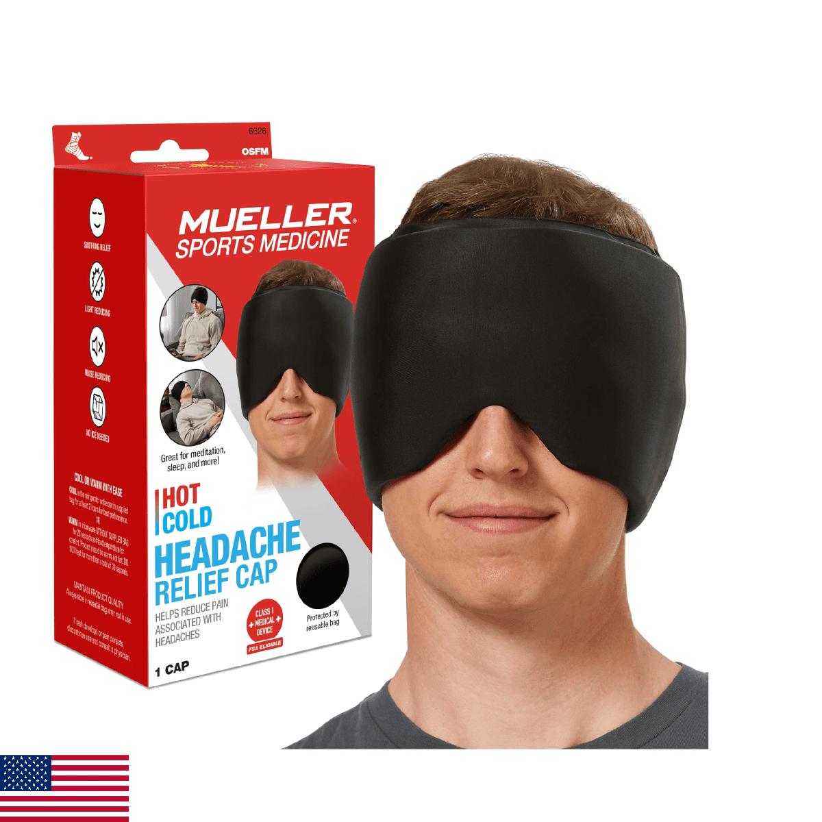 Mueller Sports Medicine Slim Migraine Cap, Ice Pack for Injuries and Pain Relief - Image 1