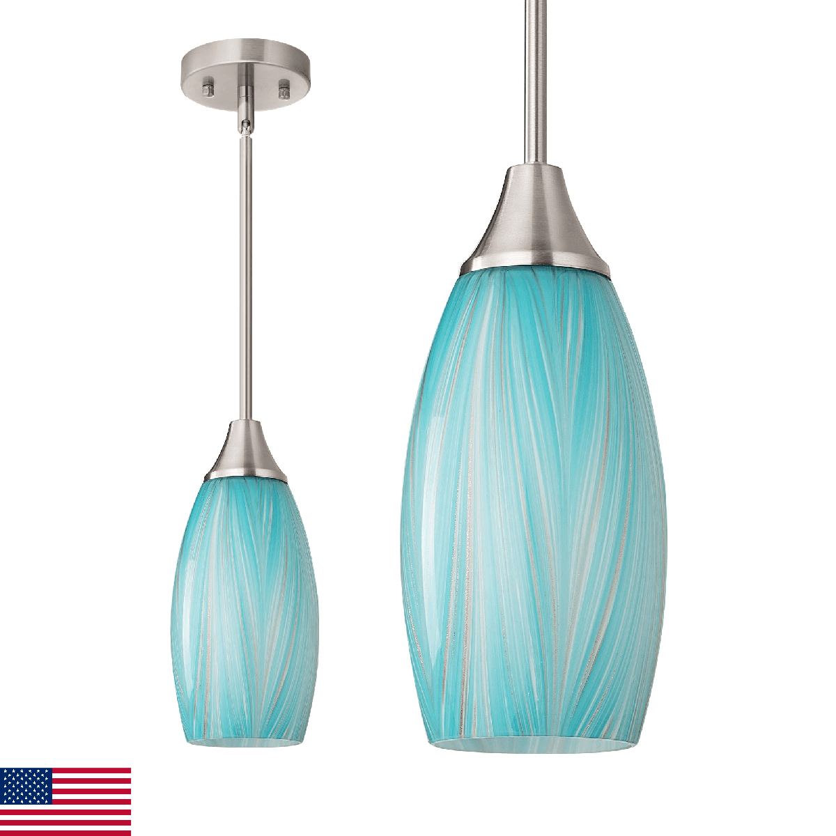 EDISHINE Pendant Lights Kitchen Island, Blue Handcrafted Art Glass Hanging Light - Image 1