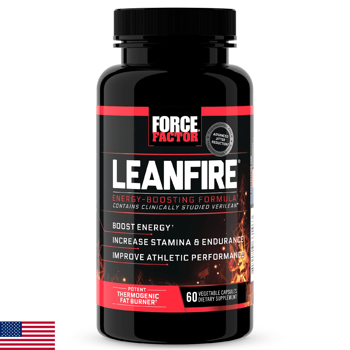 Force Factor LeanFire Pre Workout Energy Pills Green Tea Caffeine 60 Count Black - Image 1