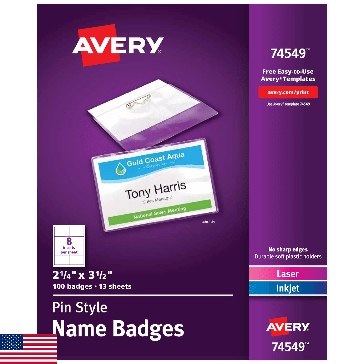 Avery Customizable Name Badges, Pin Style, 2.25" x 3.5", Clear Name Tag Holders, - Image 1