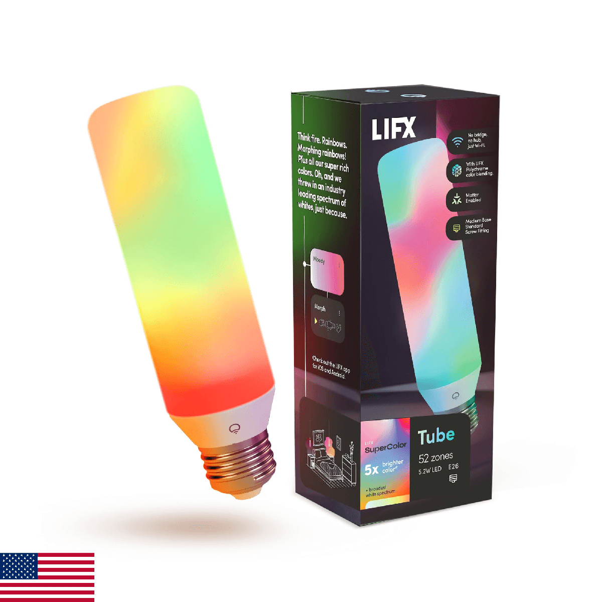LIFX Opal Color Tube Smart LED Bulb, 104 LEDs with 52 Zones, Polychrome Flame & - Image 1