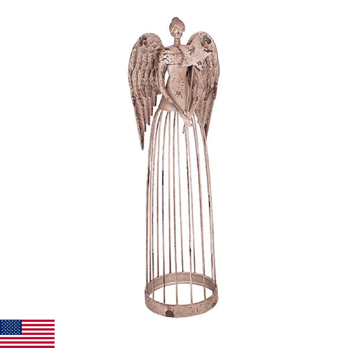 Antiqued Metal Garden Angel Statue with Star Wand, Indoor Outdoor Angel Yard Art - Image 1