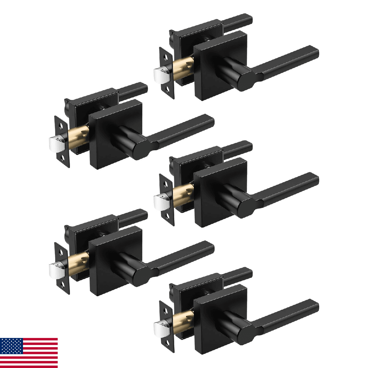 Tinewa 5 Pack Square Black Door Handles Interior, Non-Locking Interior Passage D - Image 1