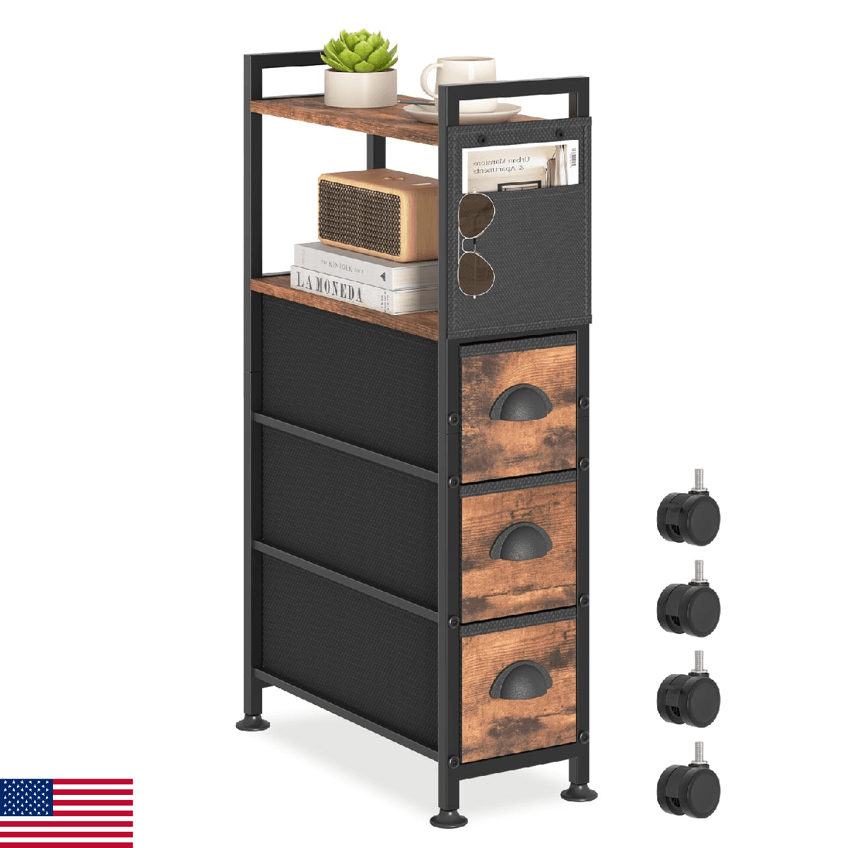 Oppro 3 Drawer Narrow Dresser Side End Table Small Spaces, Slim Nightstand Bedsi - Image 1