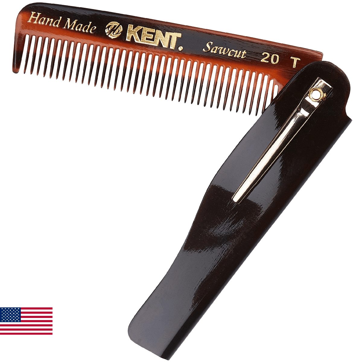 Kent Handmade 85mm Fine Folding Comb - Cellulose Acetate, Detangles Wet/Dry Hair - Image 1