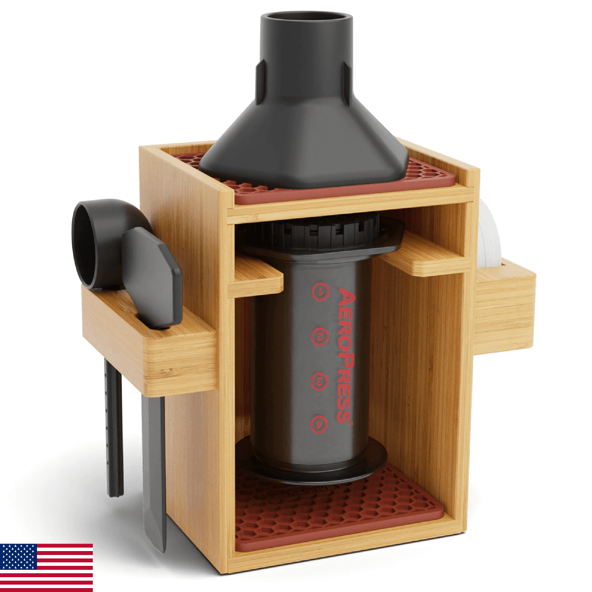 HEXNUB – Compact AeroPress Organizer Stand, Bamboo Coffee Caddy for AeroPress Co - Image 1