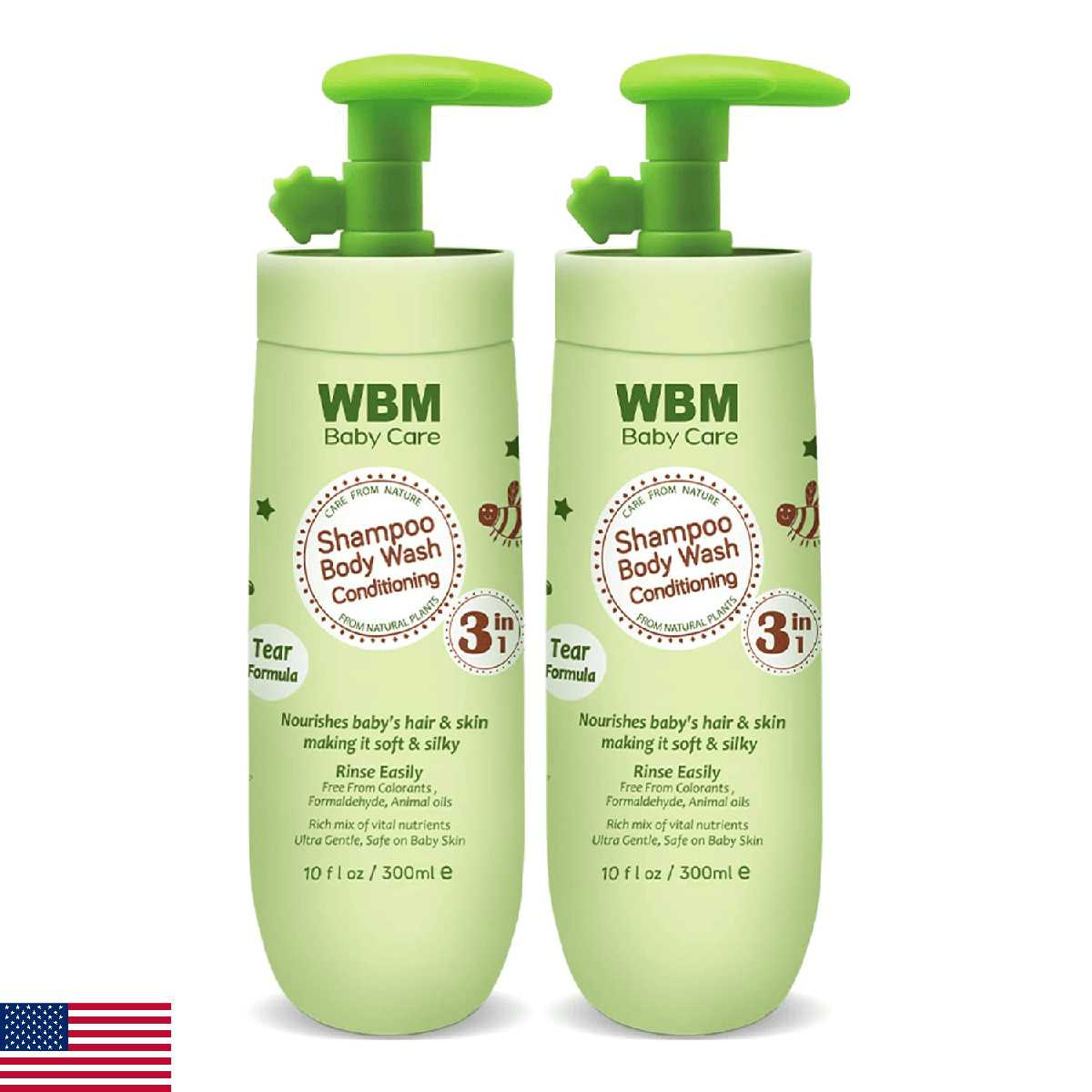 WBM Care 3-in-1 Baby Shampoo Body Wash Conditioner 10oz Pack of 2 Tear-Free Hypo - Image 1