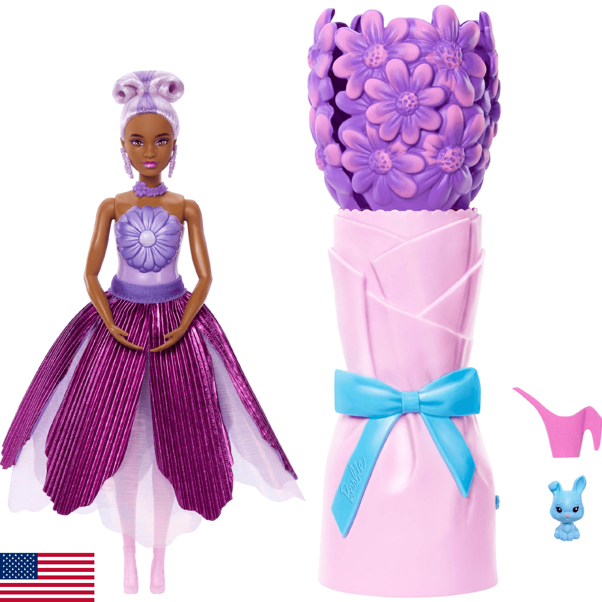 Barbie Petal Pop Scented Doll with Purple Floral Dress & Accessories, Bouquet Re - Image 1