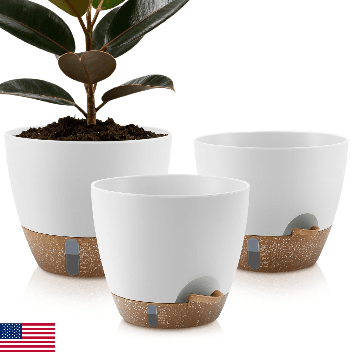 QRRICA Self-Watering Plant Pots with Water Level Indicator, Drainage Holes & Sau - Image 1