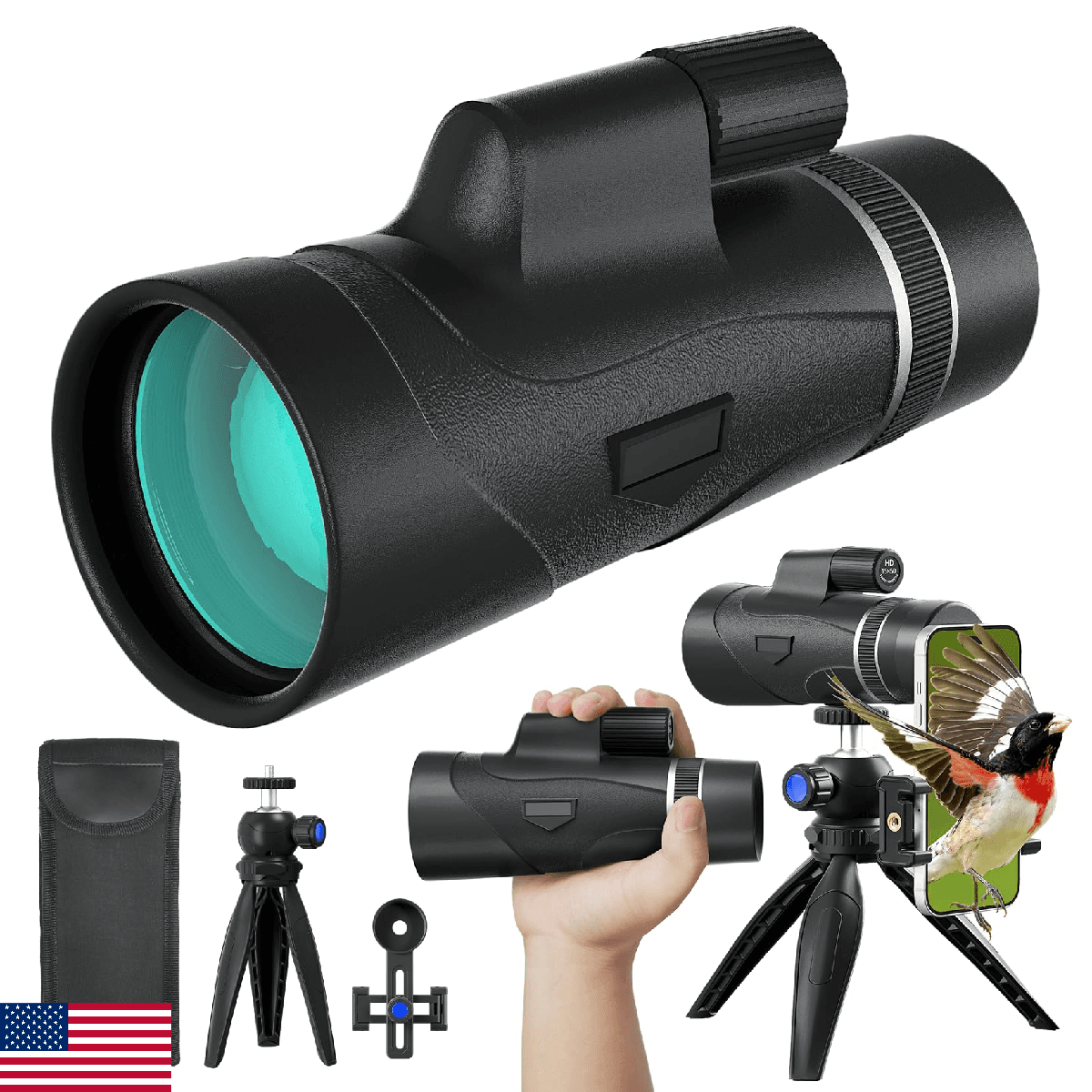 URBANCOAST 15x50 HD Monocular for Adults High Powered with Phone Adapter and Tri - Image 1