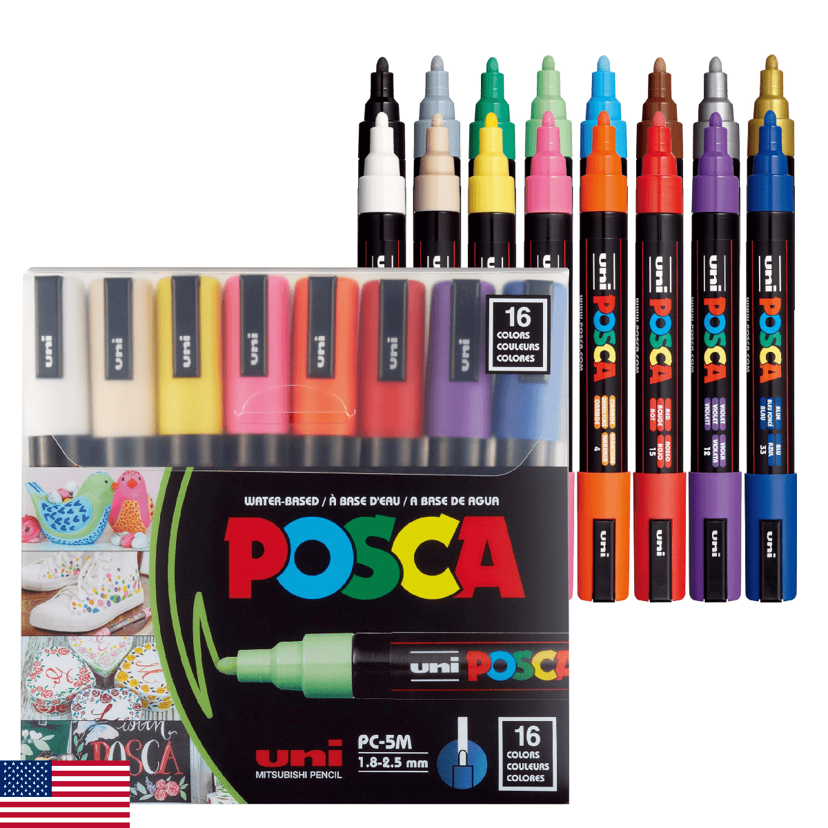 Uni Posca Paint Marker PC-5M Medium Bullet Standard Colors Set of 16 - Image 1