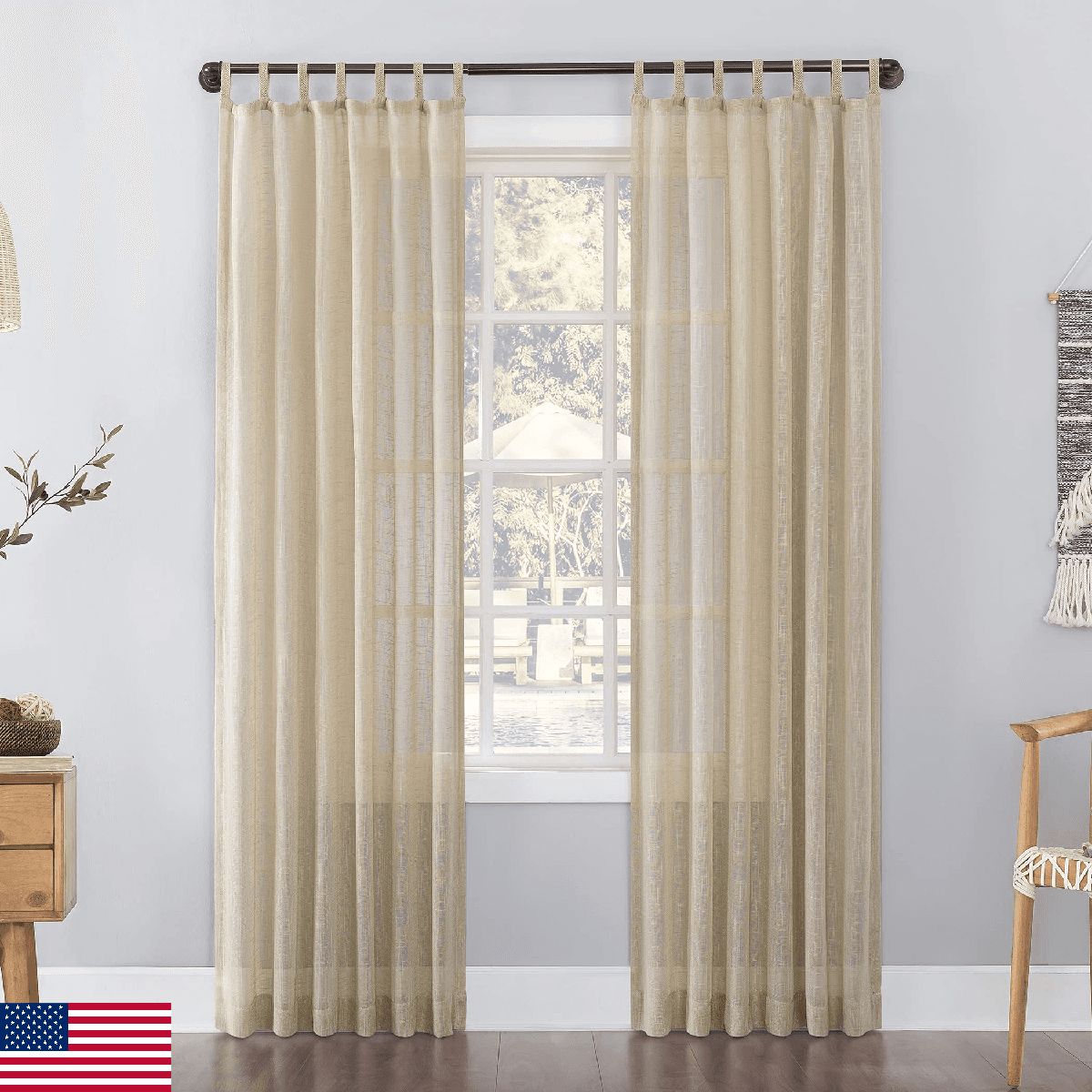No. 918 Bondi 2-pack Linen Texture Jute Tabs Semi-Sheer Tab Top Curtain Panel Pa - Image 1