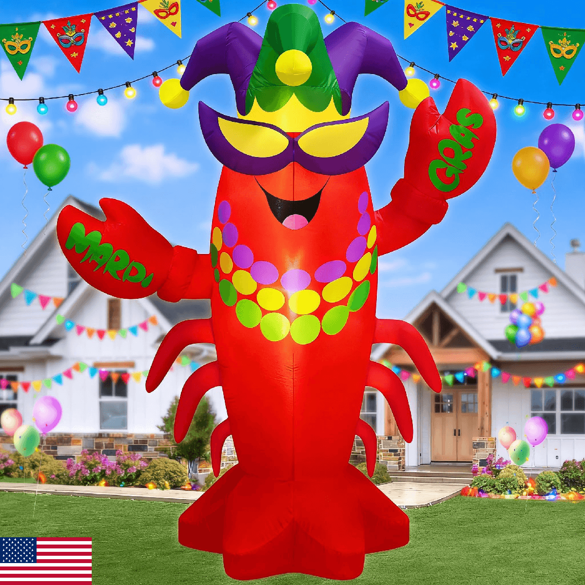 Danxilu 6 FT Mardi Gras Inflatable Lobster Outdoor Decorations with Carnival Cro - Image 1