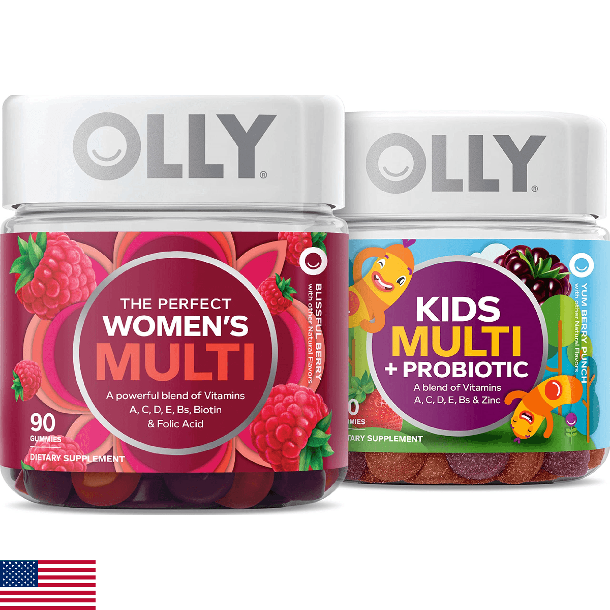 Olly Women's Multivitamin 90ct Berry & Kids Multivitamin + Probiotic Gummy 70ct - Image 1