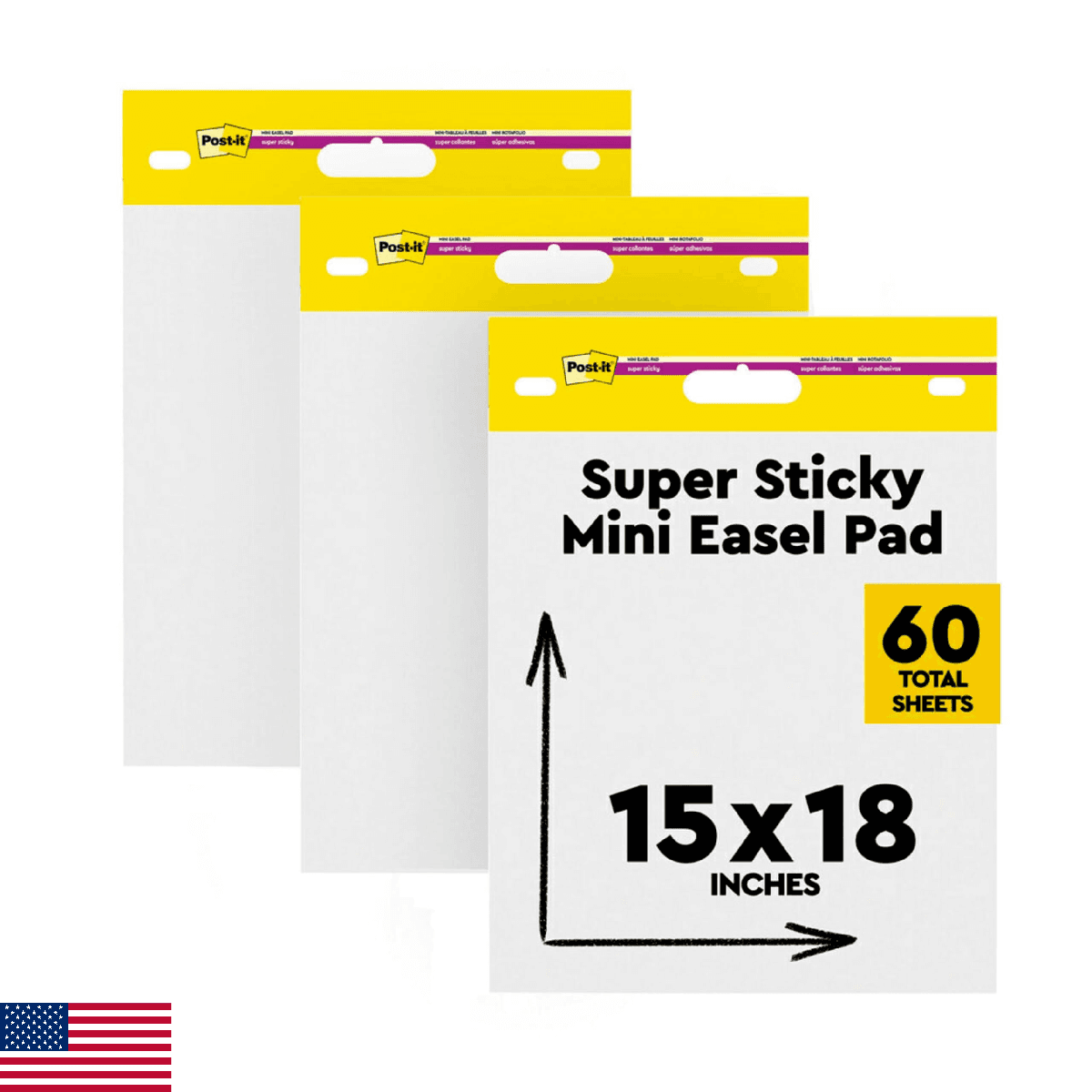 Post-it Self-Stick Mini Easel Pad, 15 in x 18 in, 20 Sheets/Pad, 3 Pads, Great f - Image 1